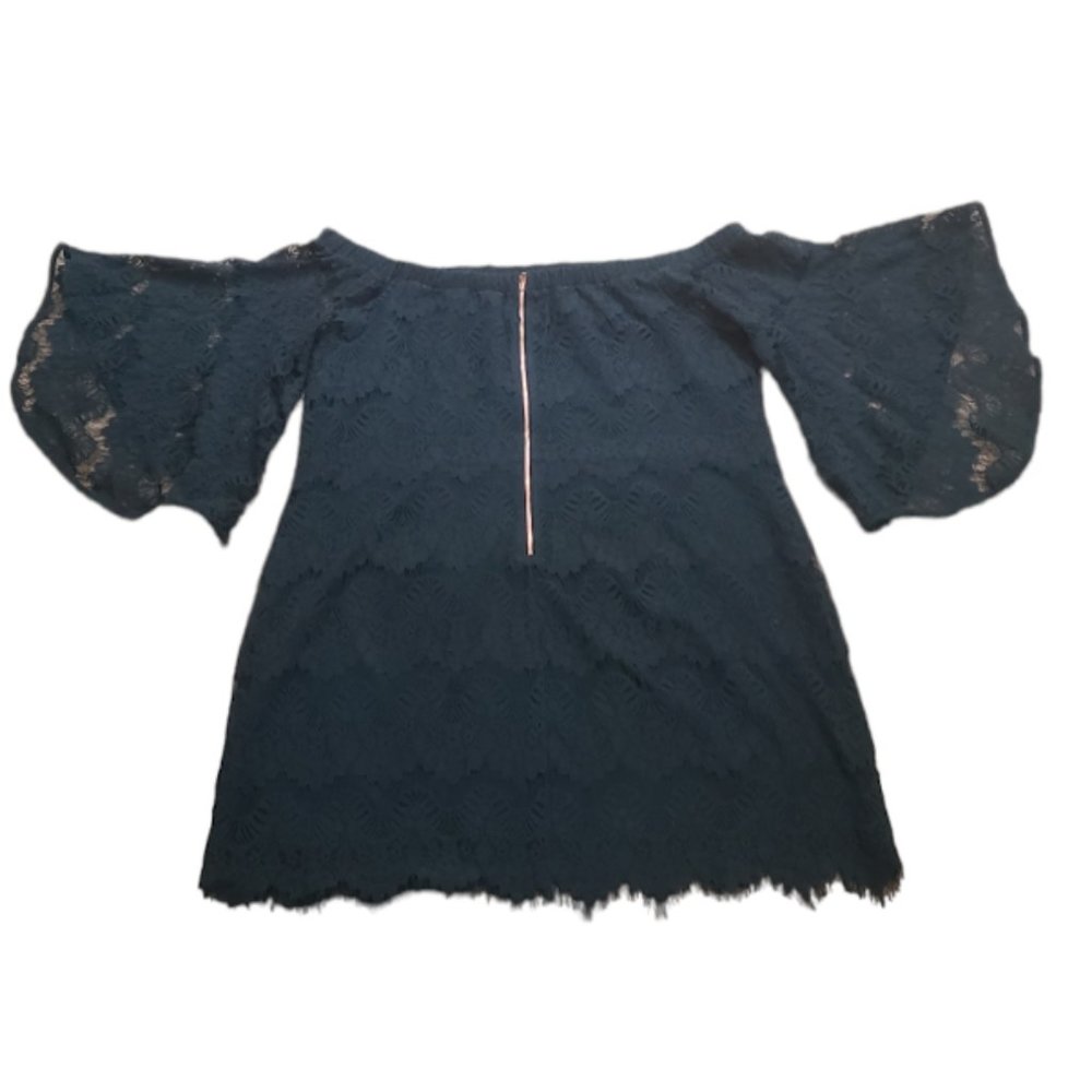 EUC City Chic Women Large Emerald Green Bella Lace Off the Shoulder Mini Dress - Picture 3 of 5